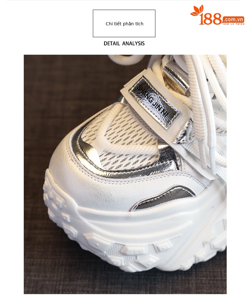 Giày sneaker nữ chunky đế dày lưới thoáng khí, tăng chiều cao bên trong — Màu trắng be chi tiết 7