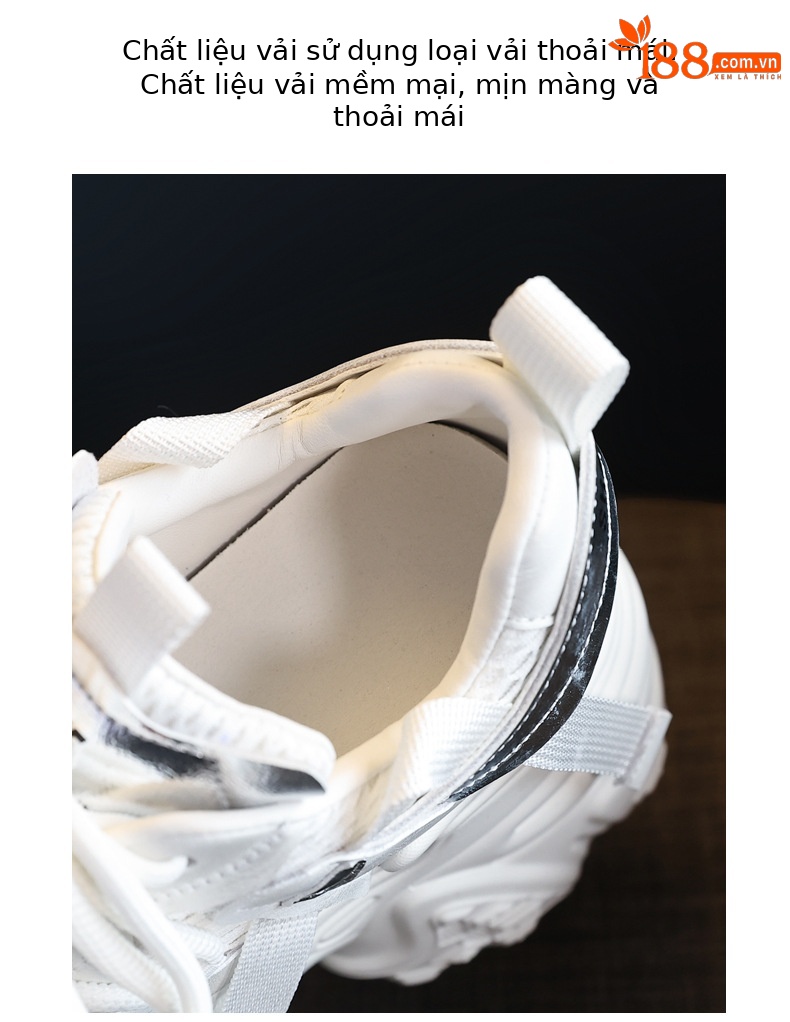 Giày sneaker nữ chunky đế dày lưới thoáng khí, tăng chiều cao bên trong — Màu trắng be chi tiết 8