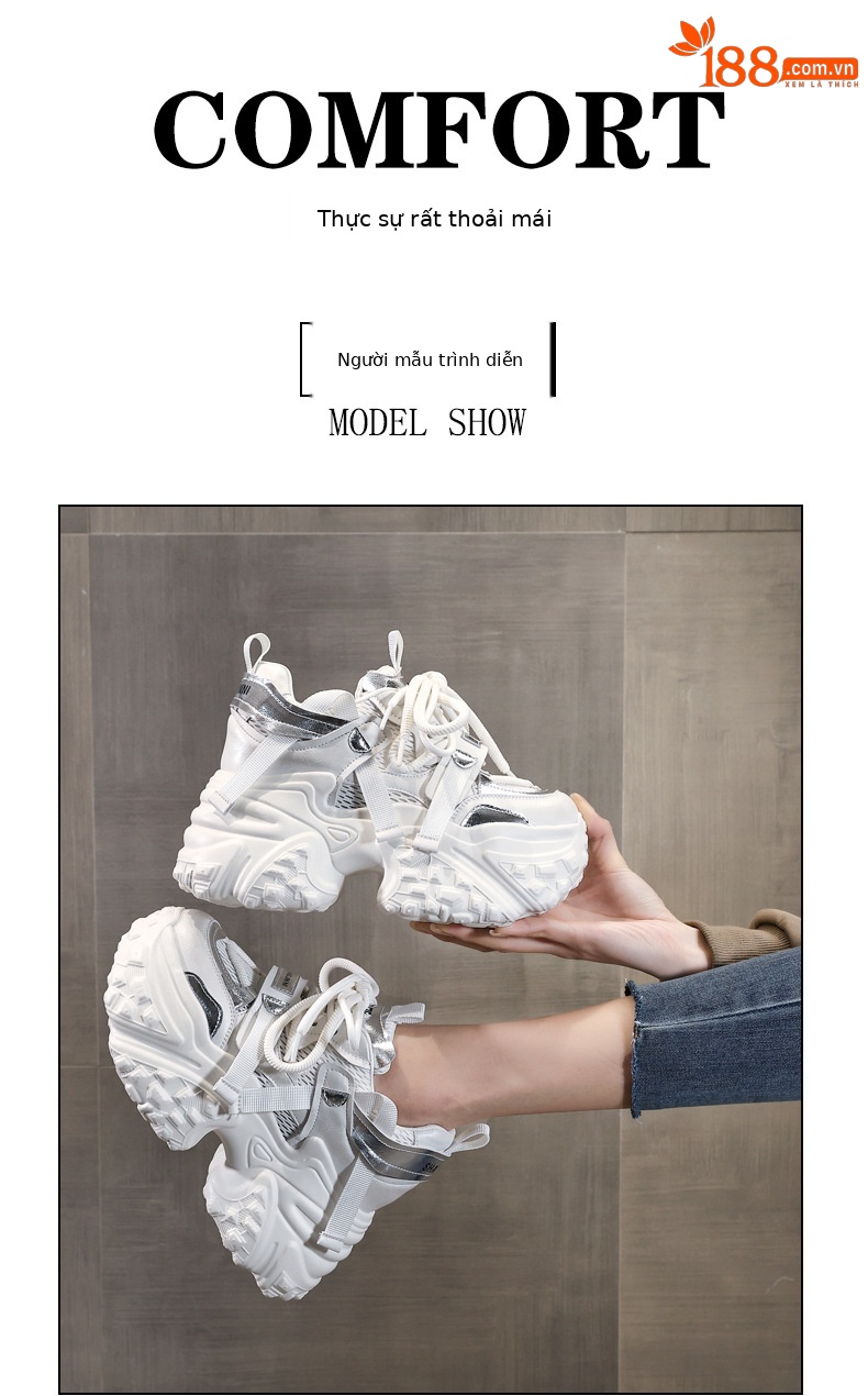 Giày sneaker nữ chunky đế dày lưới thoáng khí, tăng chiều cao bên trong — Màu trắng be chi tiết 11