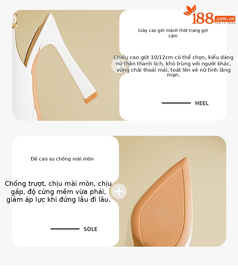 Giày cao gót nữ mũi nhọn đế xuồng platform gót 12 cm — Màu nude-12cm chi tiết 3