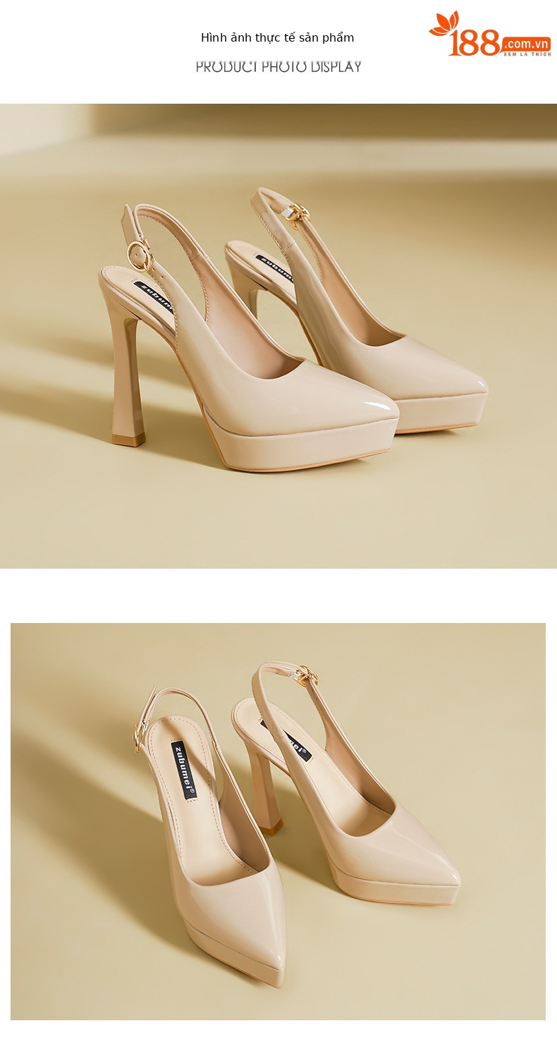 Giày cao gót nữ mũi nhọn đế xuồng platform gót 12 cm — Màu nude-12cm chi tiết 10