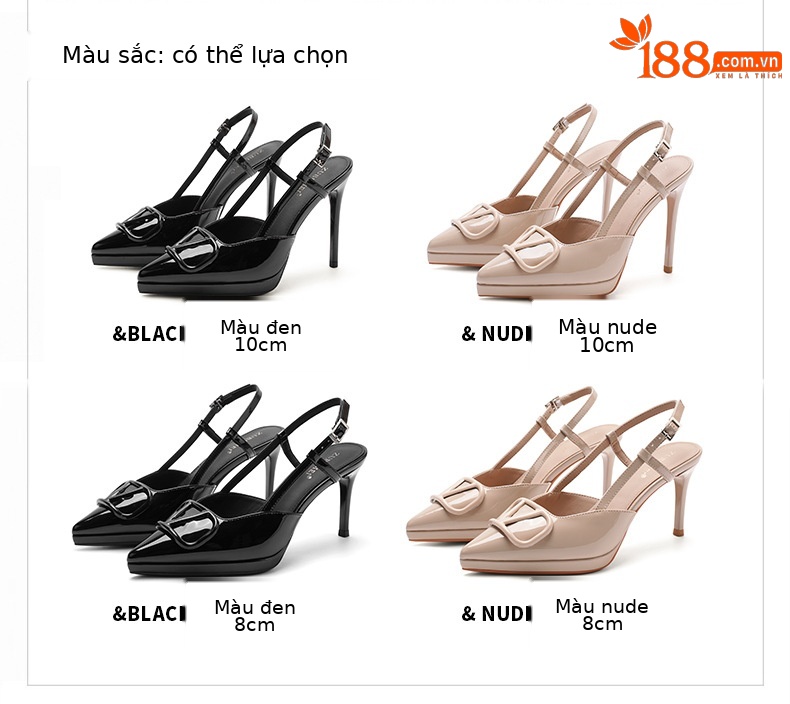 Giày cao gót nữ mũi nhọn gót 10 cm quai chữ V bít mũi — Màu nude-10cm chi tiết 1