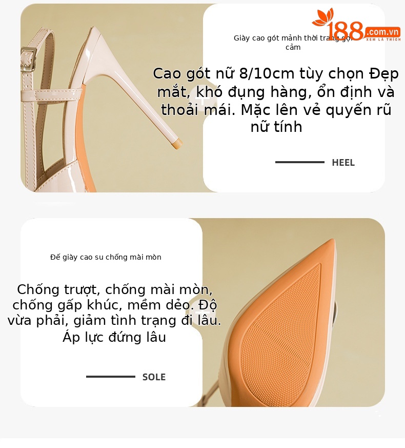 Giày cao gót nữ mũi nhọn gót 10 cm quai chữ V bít mũi — Màu nude-10cm chi tiết 3