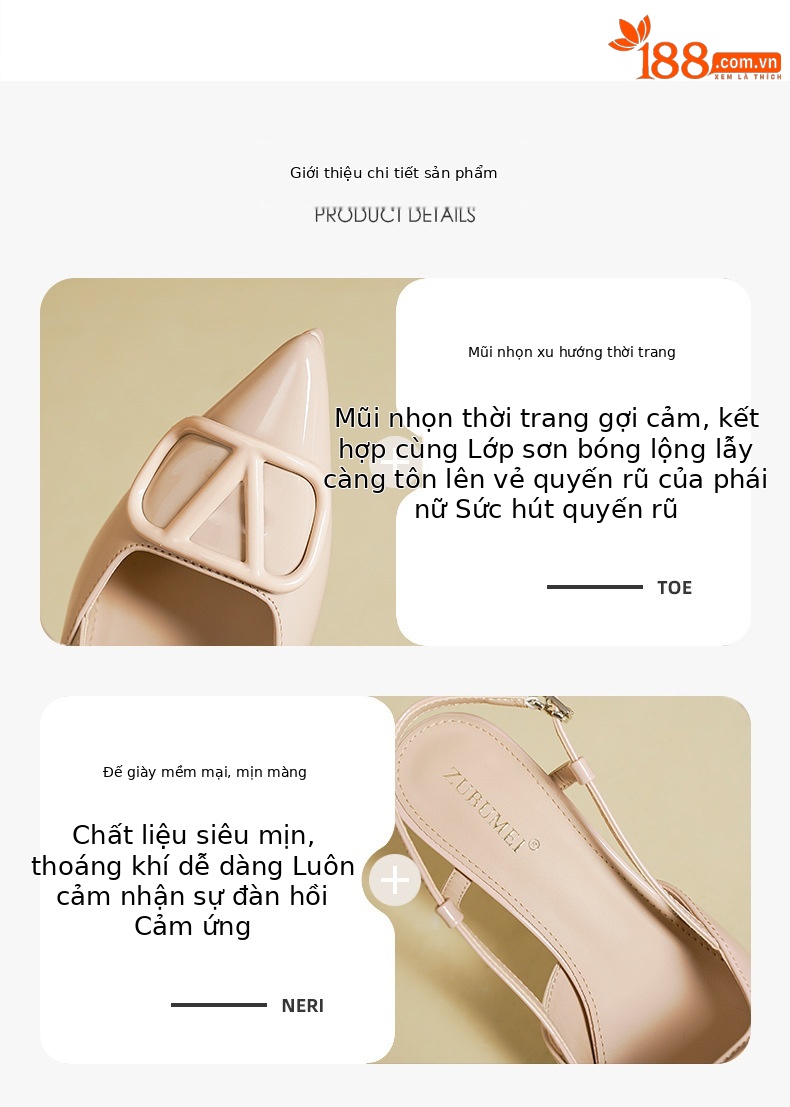 Giày cao gót nữ mũi nhọn gót 10 cm quai chữ V bít mũi — Màu nude-10cm chi tiết 2