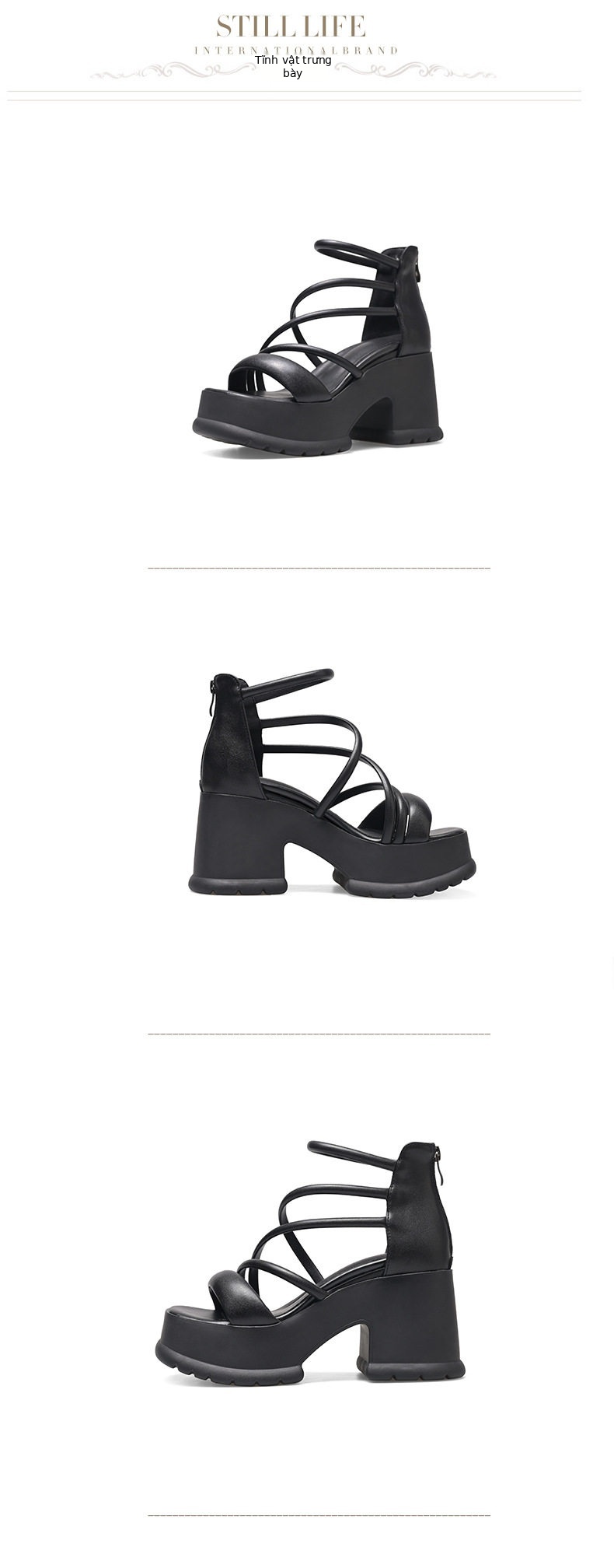 Sandal cao gót nữ quai ngang đế dày 10 cm phong cách La Mã — Đen, Trắng, Hồng chi tiết 10
