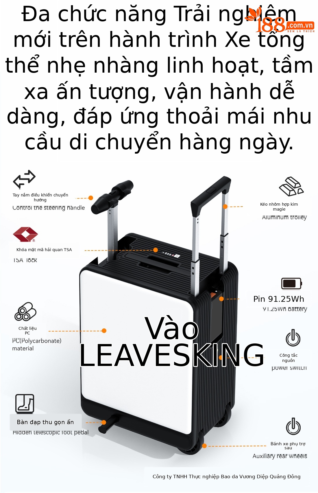 Vali điện thông minh 20 inch chứng nhận 3C 2025, nhẹ dung tích lớn, xách tay máy bay, có logo — Sạc dự phòng, Màu đen, bộ sạc, Màu trắng chi tiết 3