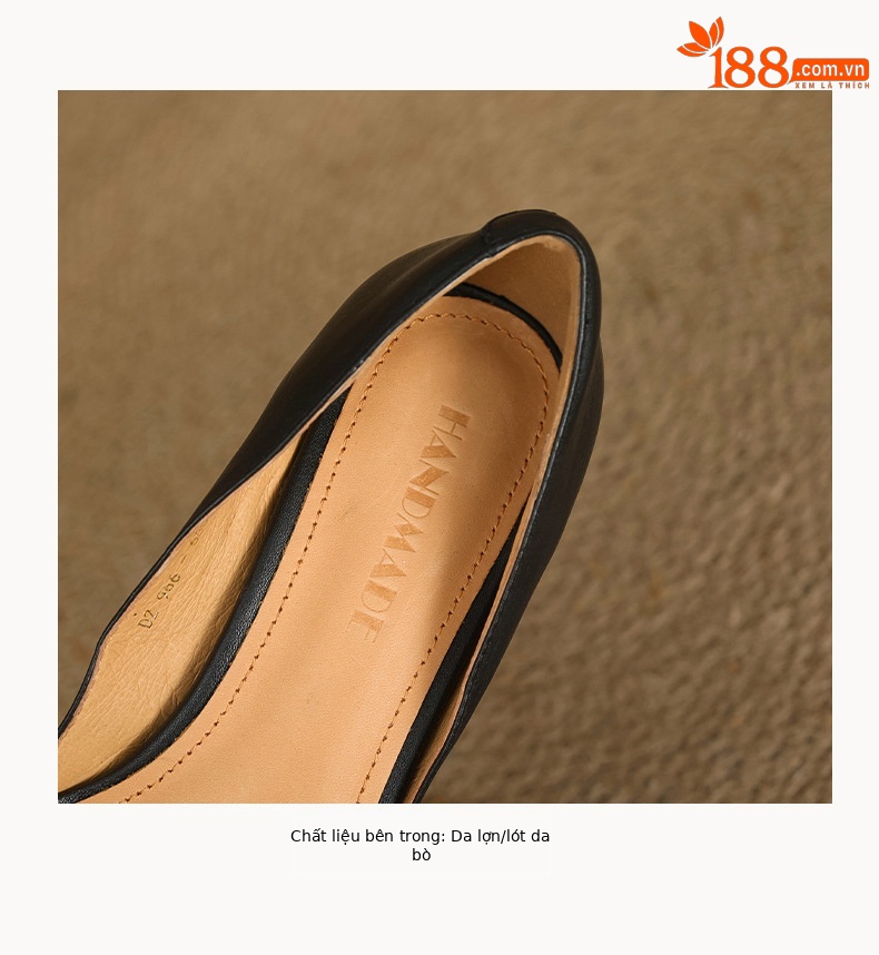 Giày cao gót nữ mũi nhọn da bò cổ điển kiểu Pháp, gót 6,5 cm — Màu đen chi tiết 17