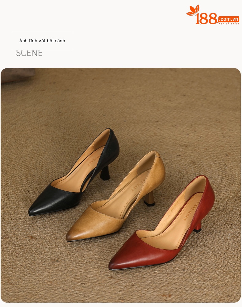 Giày cao gót nữ mũi nhọn da bò cổ điển kiểu Pháp, gót 6,5 cm — Màu đen chi tiết 20