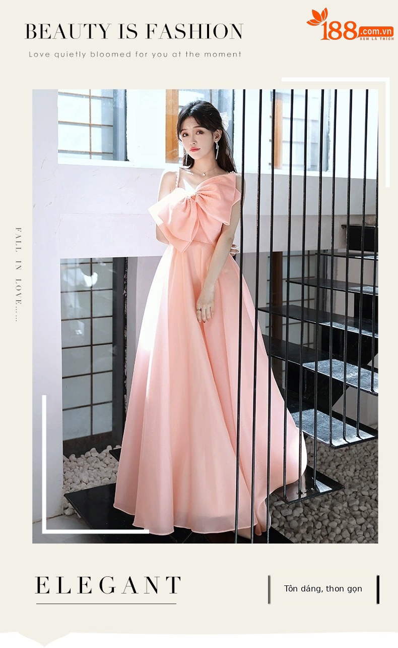 Đầm maxi nữ thắt eo dáng công chúa không dây, phong cách dạ hội thanh lịch — Màu hồng chi tiết 1