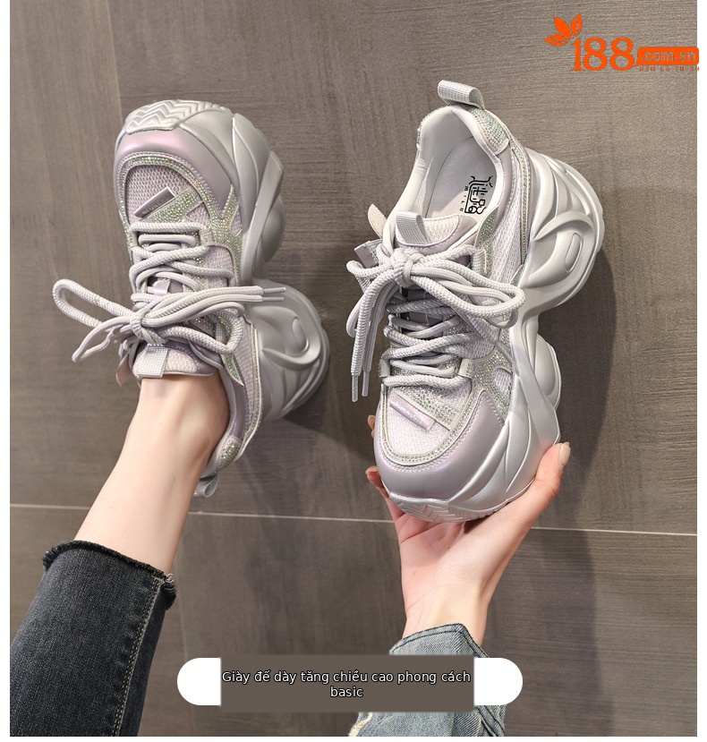 Giày sneaker chunky đế dày lưới thoáng khí tăng chiều cao nữ — Màu tím chi tiết 1