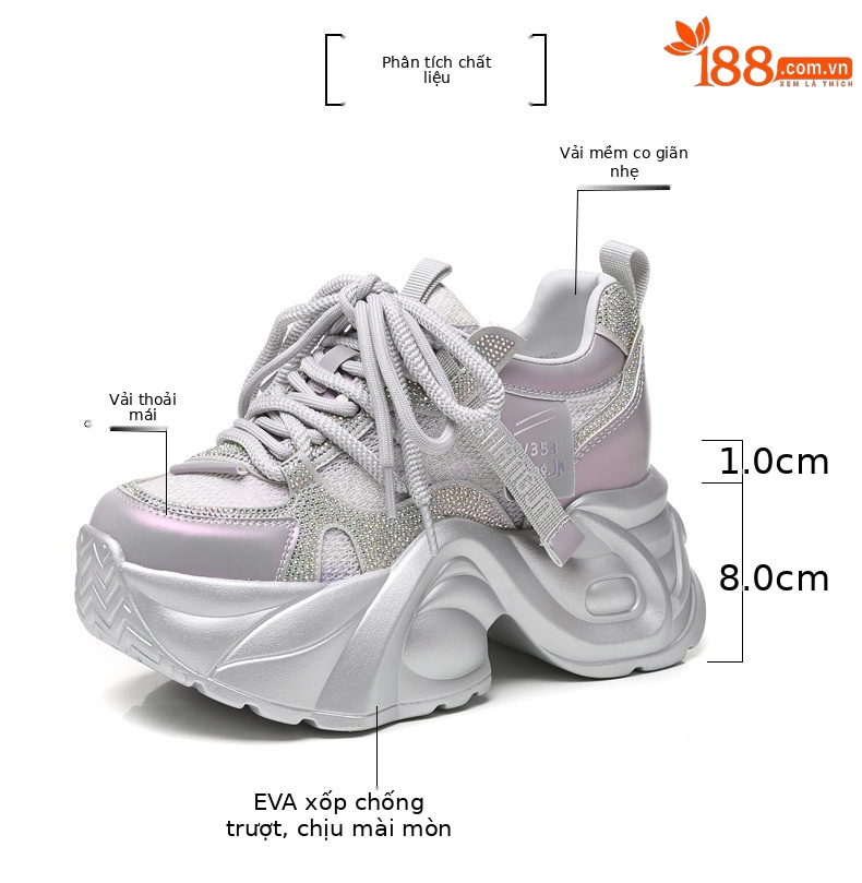 Giày sneaker chunky đế dày lưới thoáng khí tăng chiều cao nữ — Màu tím chi tiết 3