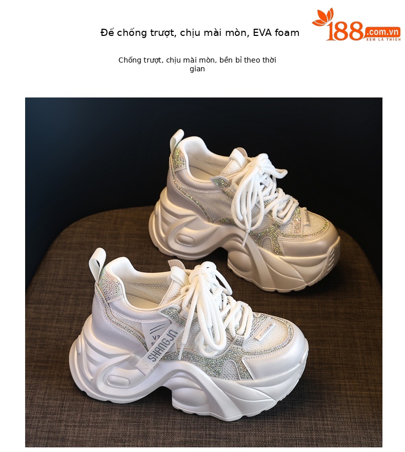 Giày sneaker chunky đế dày lưới thoáng khí tăng chiều cao nữ — Màu tím chi tiết 10