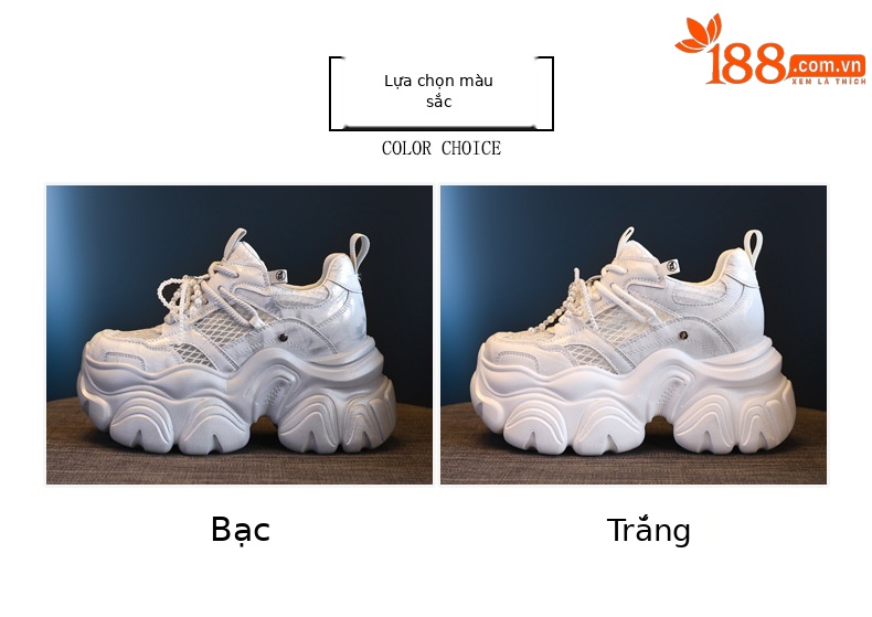 Giày sneaker chunky nữ đế dày tăng chiều cao, lưới thoáng khí, phối ngọc trai — Màu trắng chi tiết 2