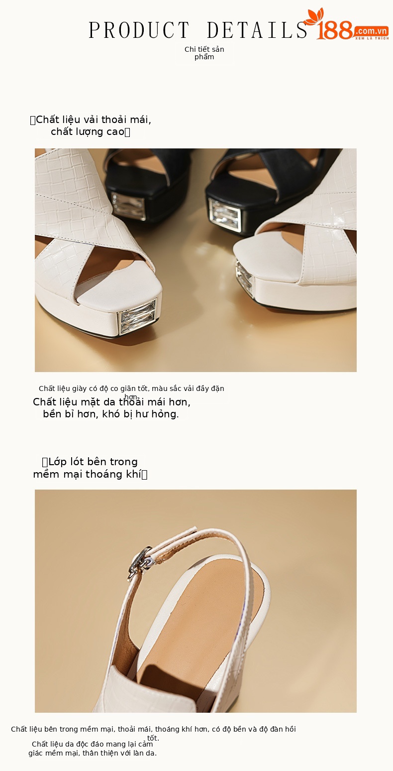 Sandal cao gót nữ mũi hở đế xuồng phong cách La Mã — Màu đen chi tiết 7