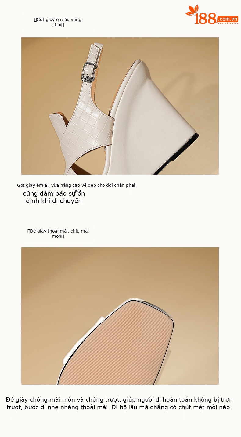Sandal cao gót nữ mũi hở đế xuồng phong cách La Mã — Màu đen chi tiết 8