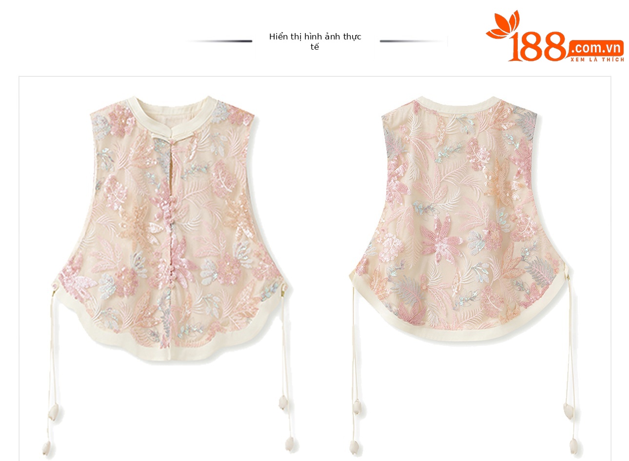 Bộ áo vest và chân váy hai món phong cách Trung Hoa mới, thêu nặng, tua rua sequin hồng — Váy nửa, Áo gilê chi tiết 19