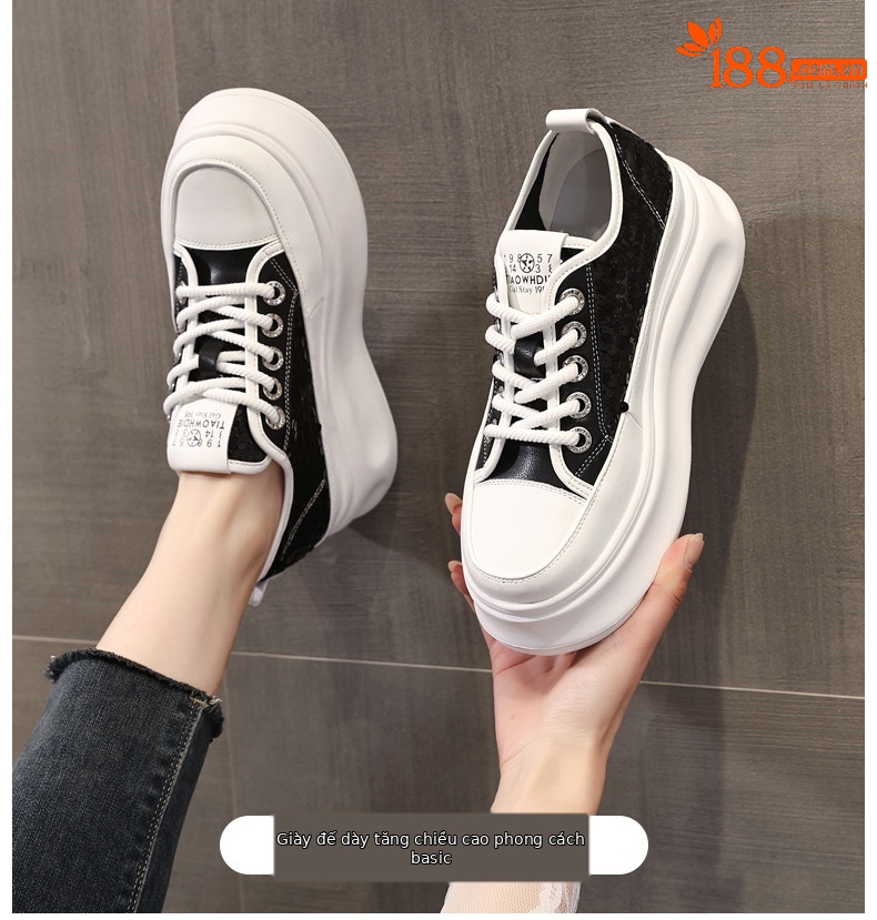 Giày sneaker nữ đế dày chunky mặt lưới phối trắng đa năng — Màu đen chi tiết 1