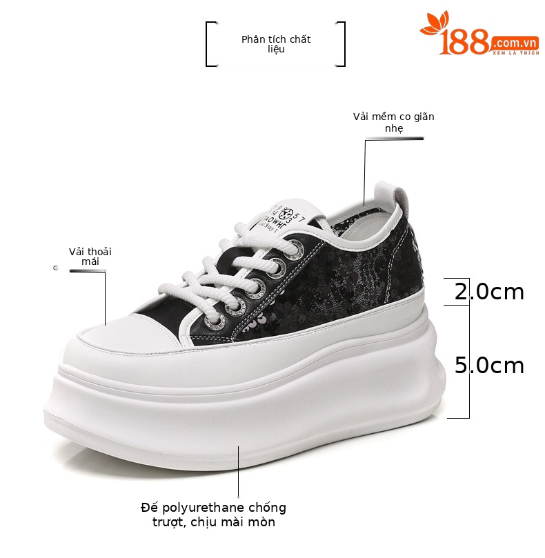 Giày sneaker nữ đế dày chunky mặt lưới phối trắng đa năng — Màu đen chi tiết 3