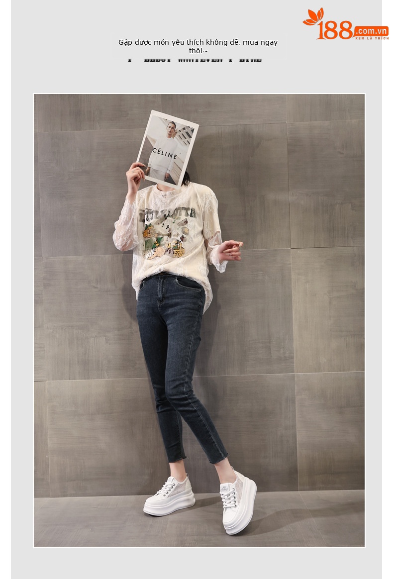 Giày sneaker nữ đế dày chunky mặt lưới phối trắng đa năng — Màu đen chi tiết 6