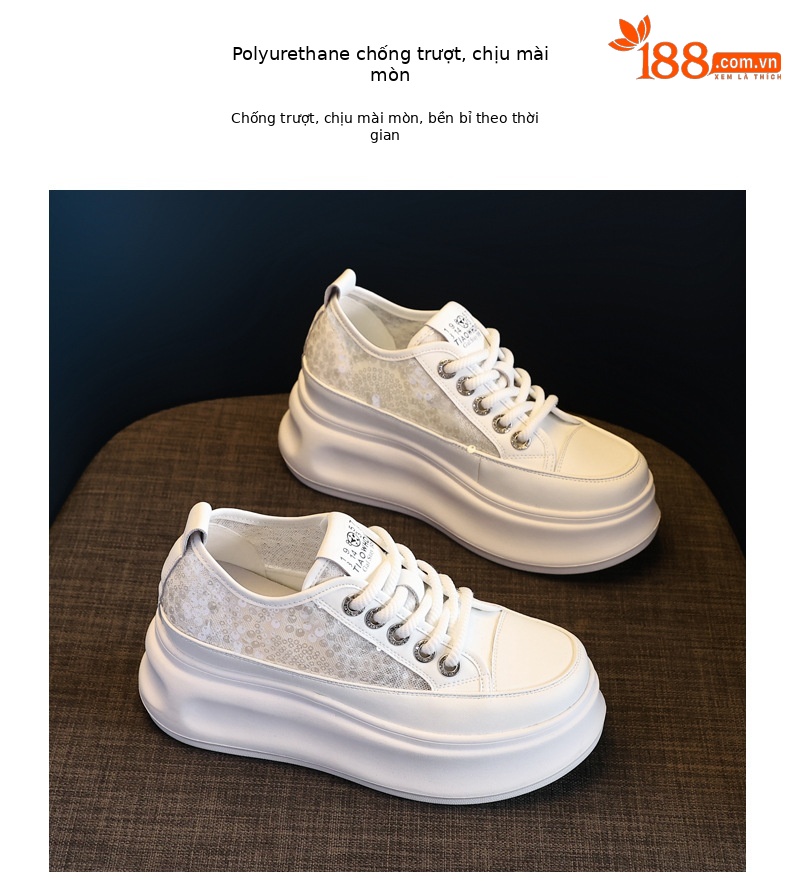 Giày sneaker nữ đế dày chunky mặt lưới phối trắng đa năng — Màu đen chi tiết 10