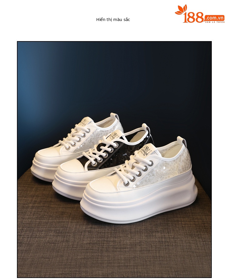 Giày sneaker nữ đế dày chunky mặt lưới phối trắng đa năng — Màu đen chi tiết 18