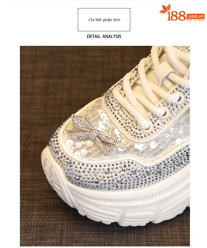 Giày sneaker nữ chunky đế dày đính đá phong cách thể thao — Màu trắng chi tiết 7