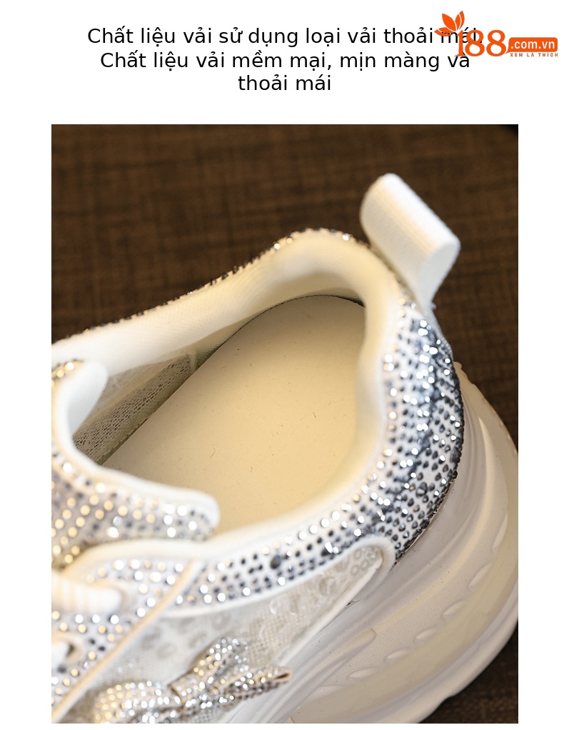 Giày sneaker nữ chunky đế dày đính đá phong cách thể thao — Màu trắng chi tiết 8
