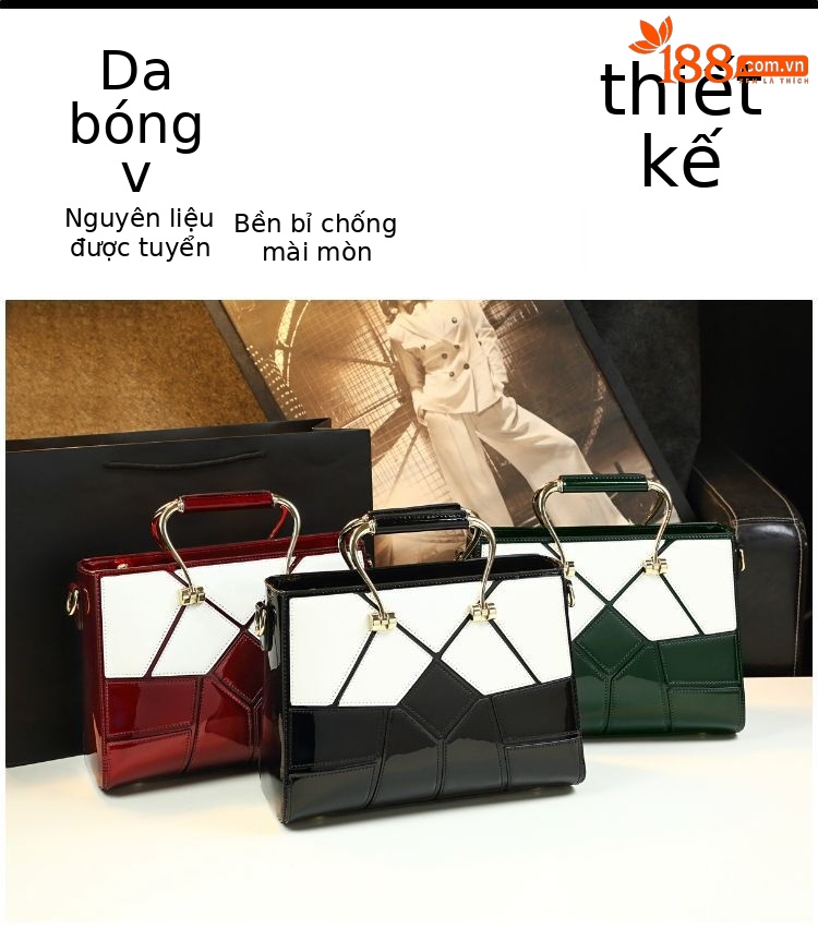Túi đeo chéo nữ da bò phối màu tương phản kiểu mới — đỏ trắng, xanh trắng, đen trắng chi tiết 5
