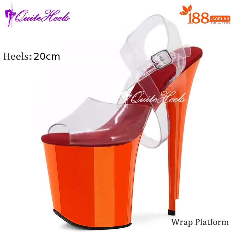 Sandal cao gót múa cột đế xuồng quai chéo trong suốt gót 20 cm — đỏ đen, Làm mát PC màu đỏ, mơ đỏ, đen chi tiết 5