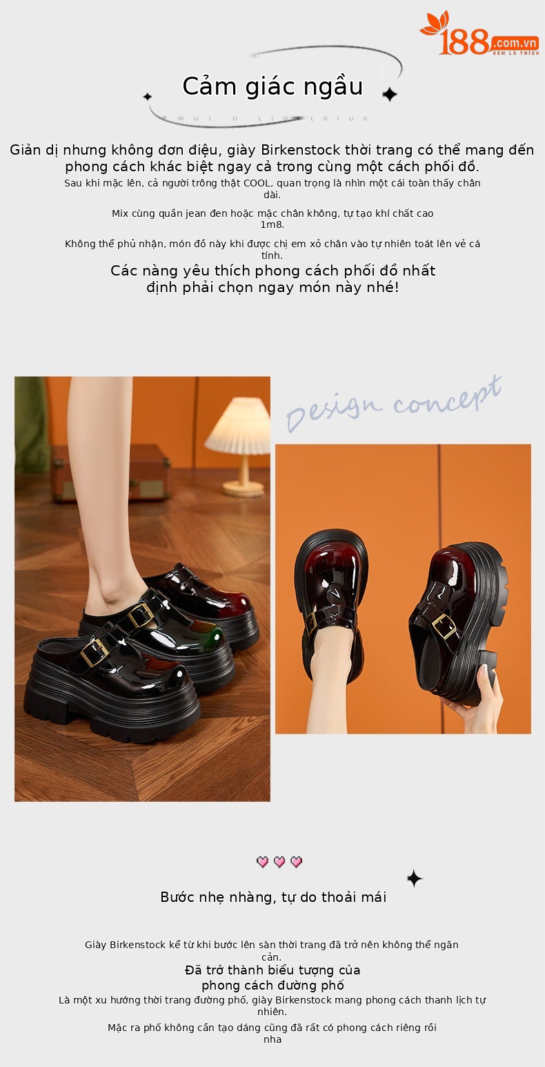 Dép sandal nữ quai chữ V đế dày phong cách Birkenstock — Đen, Đen đỏ, Đen xanh chi tiết 4