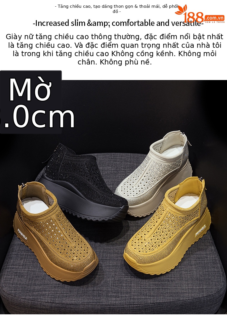 Dép sandal nữ mũi tròn đính đá pha lê đế dày tăng chiều cao hè 2026 — M2826 màu vàng, M2826 màu be, M2826 màu caramel, M2826 màu đen chi tiết 2
