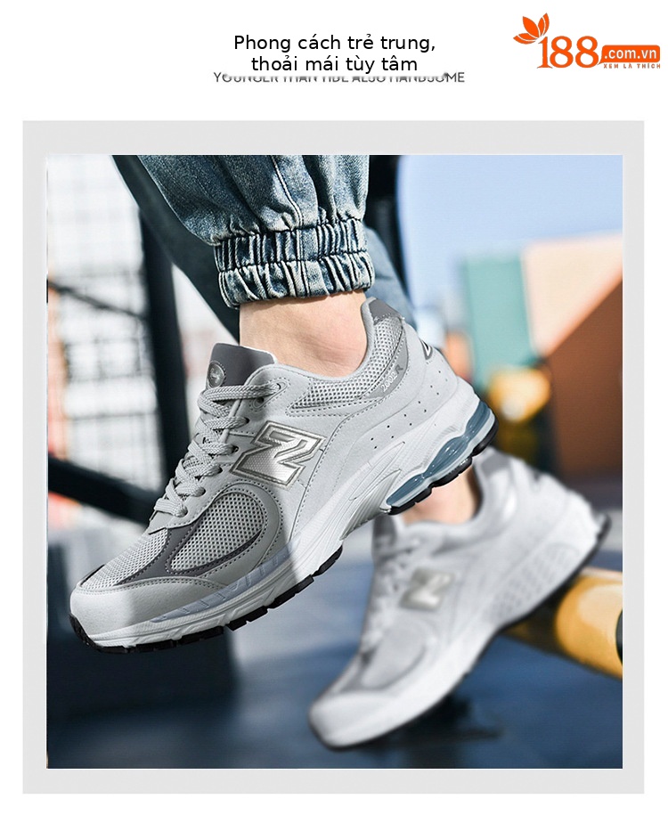 Giày sneaker nam chạy bộ phong cách retro 2002R đế êm — 2002R xám nhạt chi tiết 5
