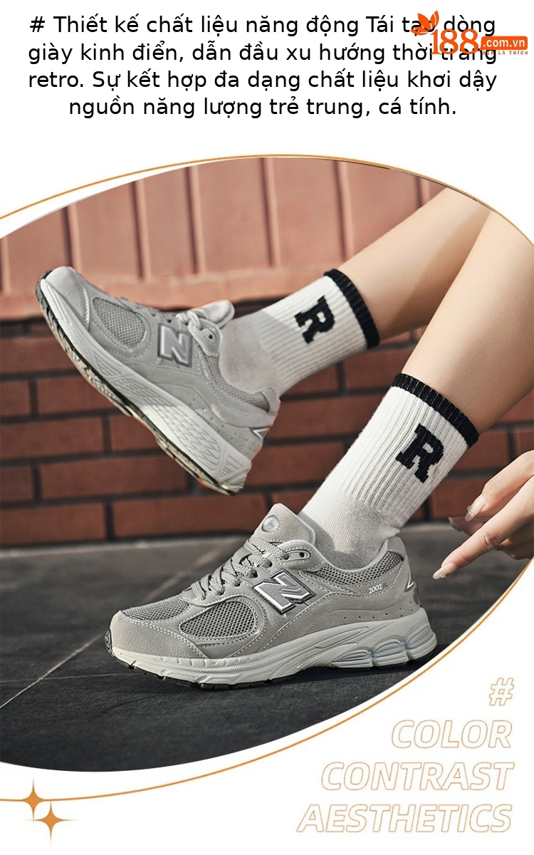 Giày sneaker nam chạy bộ phong cách retro 2002R đế êm — 2002R xám nhạt chi tiết 6