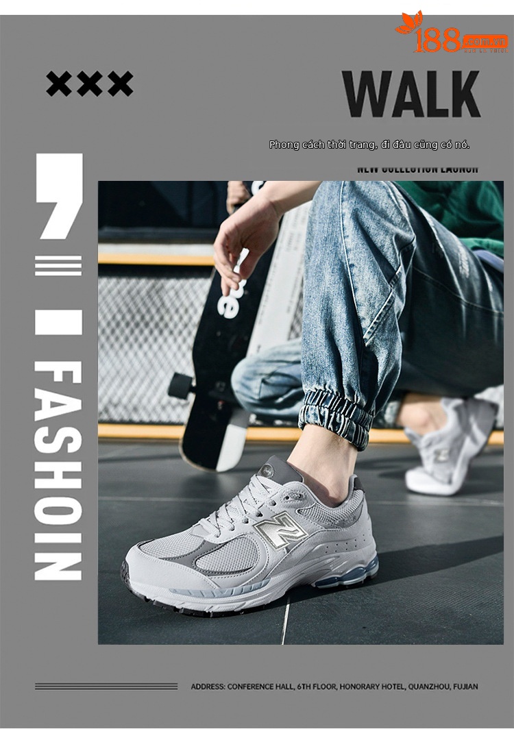 Giày sneaker nam chạy bộ phong cách retro 2002R đế êm — 2002R xám nhạt chi tiết 8