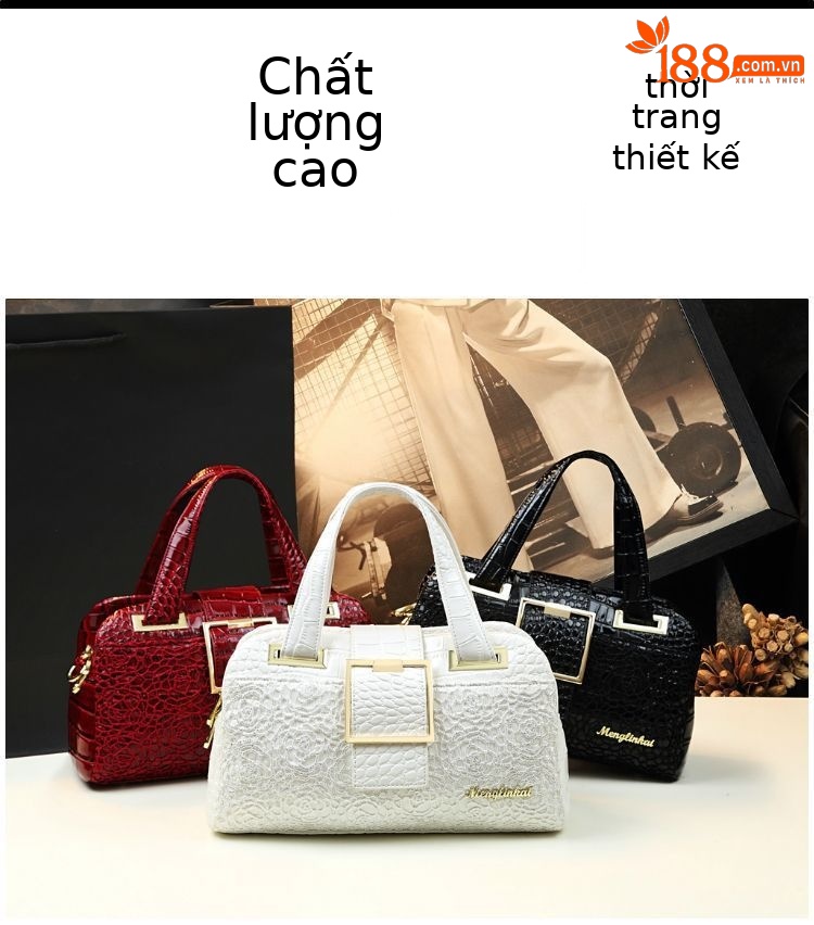 Túi xách tay da cá sấu cao cấp kiểu dáng thanh lịch — Màu đen, Màu đỏ rượu, Màu trắng chi tiết 5