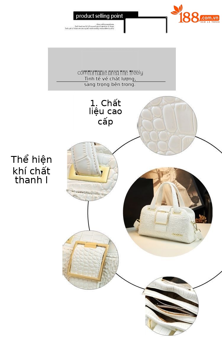 Túi xách tay da cá sấu cao cấp kiểu dáng thanh lịch — Màu đen, Màu đỏ rượu, Màu trắng chi tiết 2