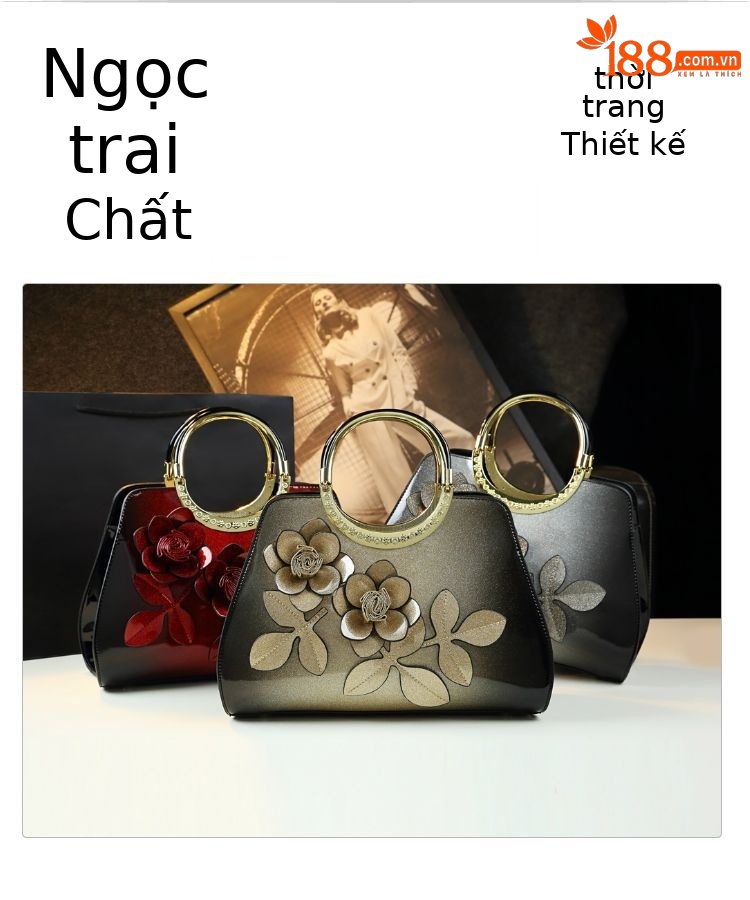 Túi xách tay nữ da thật phong cách sang trọng dành cho phụ nữ trung niên — màu đỏ tía, vàng sâm panh, màu xám bạc chi tiết 4