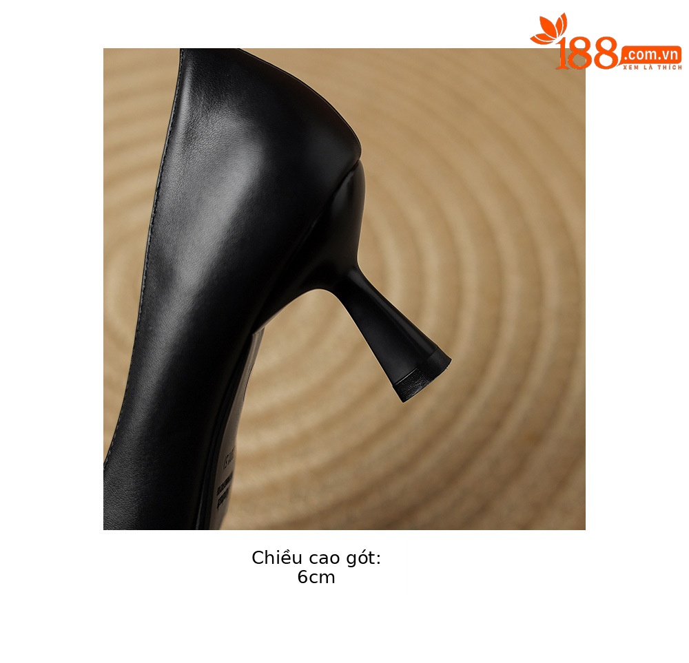 Giày cao gót nữ mũi nhọn gót 6 cm da bò thật phong cách Hàn Quốc — Màu nâu chi tiết 15