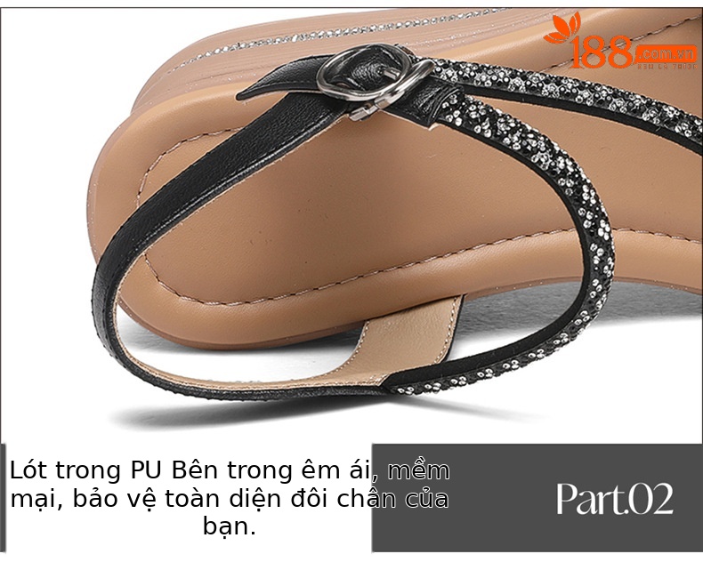 Sandal nữ quai ngang đế dày gót trung bình phong cách La Mã đính đá rhinestone — 7129 màu vàng kim, 7129 Màu đen chi tiết 16