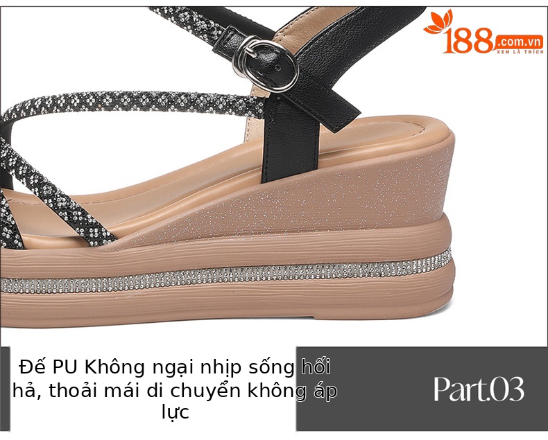 Sandal nữ quai ngang đế dày gót trung bình phong cách La Mã đính đá rhinestone — 7129 màu vàng kim, 7129 Màu đen chi tiết 17