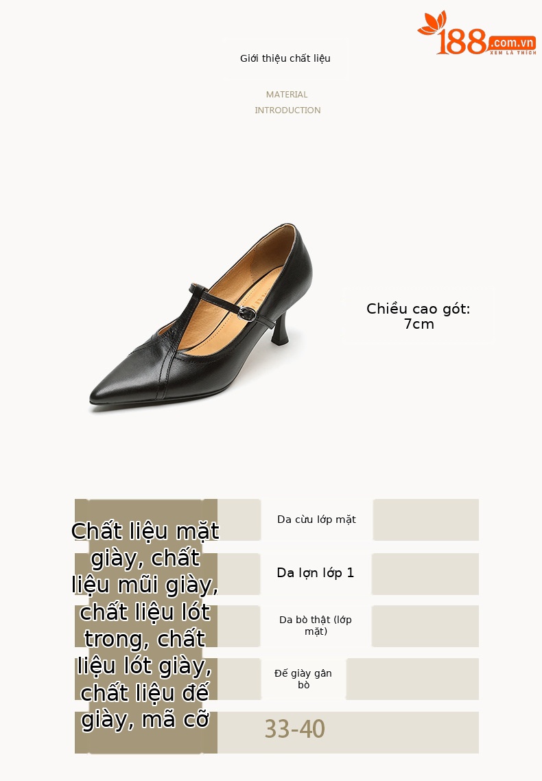 Giày cao gót nữ mũi nhọn da cừu gót 7 cm khóa chữ T phong cách Hàn — Màu nâu chi tiết 3