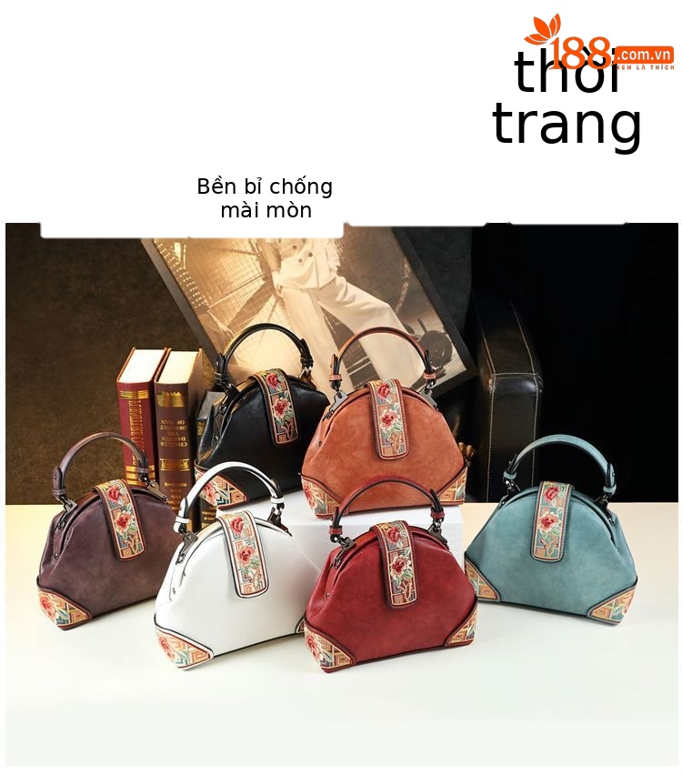 Túi đeo chéo nữ thêu hoa phong cách dân tộc, kiểu dáng xách tay đeo chéo đa năng — Màu đỏ rượu, Màu trắng, Màu xanh lam, Màu đen chi tiết 4