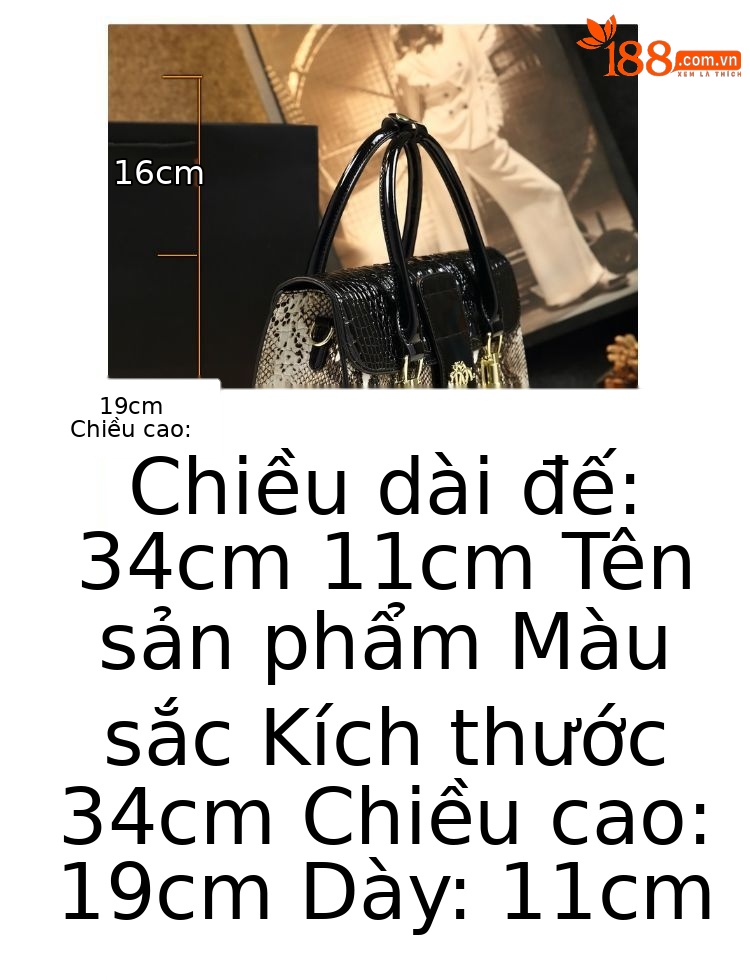 Túi xách tay da thật họa tiết da rắn sang trọng cho nữ trung niên — đen chi tiết 3