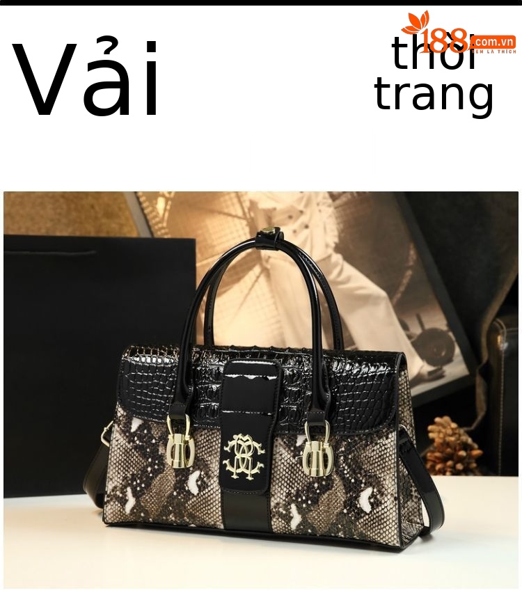 Túi xách tay da thật họa tiết da rắn sang trọng cho nữ trung niên — đen chi tiết 5