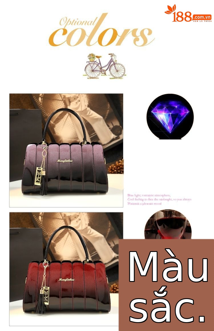 Túi đeo chéo nữ da thật phối chất liệu dây xích — Vàng hồng, Màu vàng, Màu đỏ tím, Màu xanh lục đậm chi tiết 4