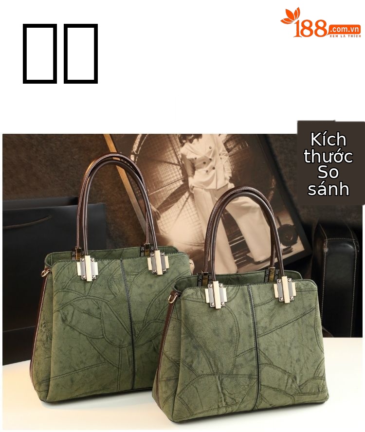 Túi tote da thật nữ đáy rộng đeo vai đeo chéo phong cách cổ điển — Màu xanh lam, Màu xanh lá chi tiết 8