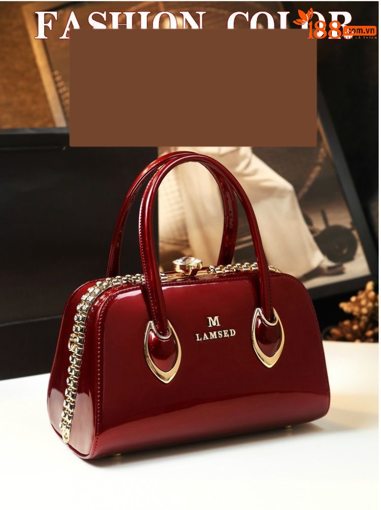 Túi xách tay da thật nữ trung niên dáng đứng sang trọng, đeo chéo dung tích lớn — Vân báo, Màu đen, Màu đỏ rượu, Màu xanh lục đậm chi tiết 1