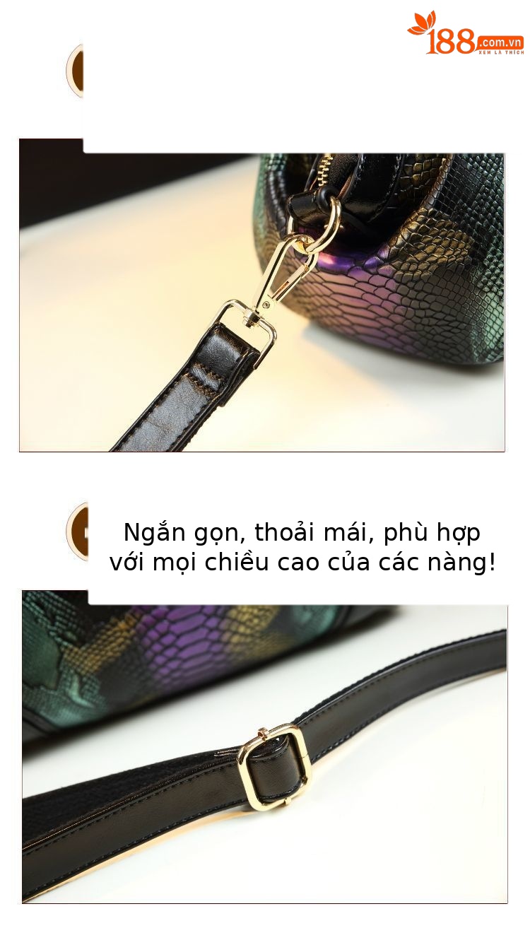 Túi xách tay da thật họa tiết da rắn sang trọng cho nữ trung niên — Màu tím, Màu xanh lá chi tiết 6