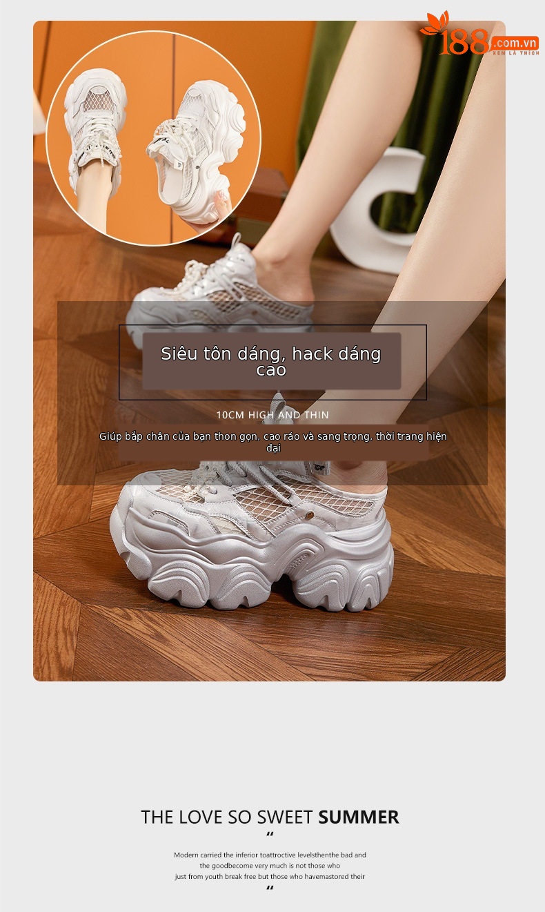 Sandal cao gót nữ hở mũi quai ngang đế wedge thoáng khí — Bạc, Trắng chi tiết 9