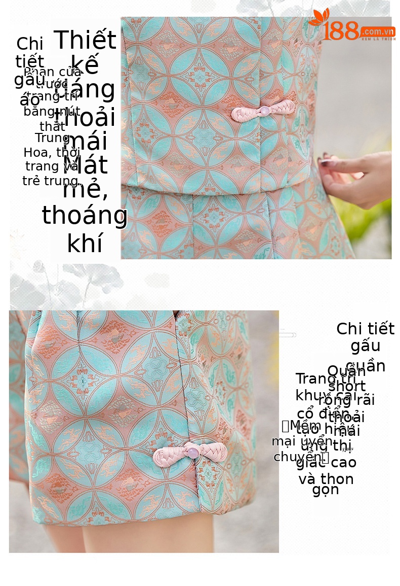 Bộ quần áo nữ mùa hè 2025 áo khoác jacquard quần short hai mảnh phong cách tân cổ điển — Màu xanh lục nhạt, Màu xanh lam, Màu đỏ chi tiết 8